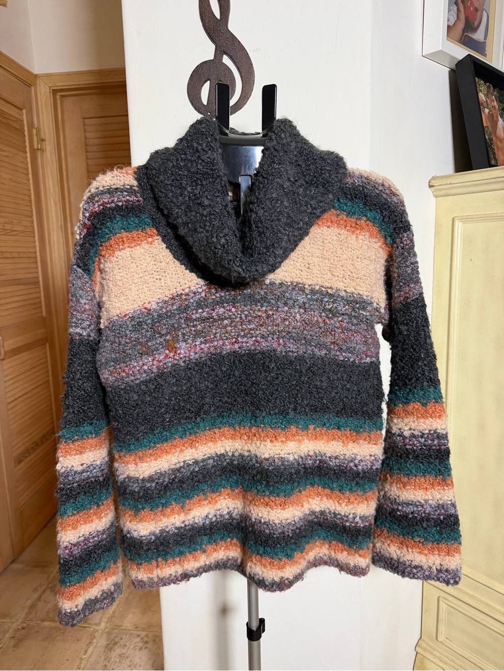 Anthropologie Moth Murray Striped boucle cowl neck Women's Sweater -